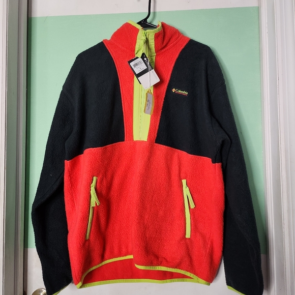 NWT Columbia Men’s Quarter Zip Fleece Medium Red Black Neon - Picture 3 of 4